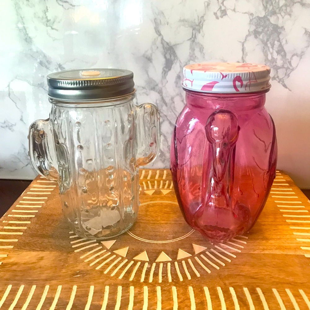 Cactus & Flamingo glass jar with lid